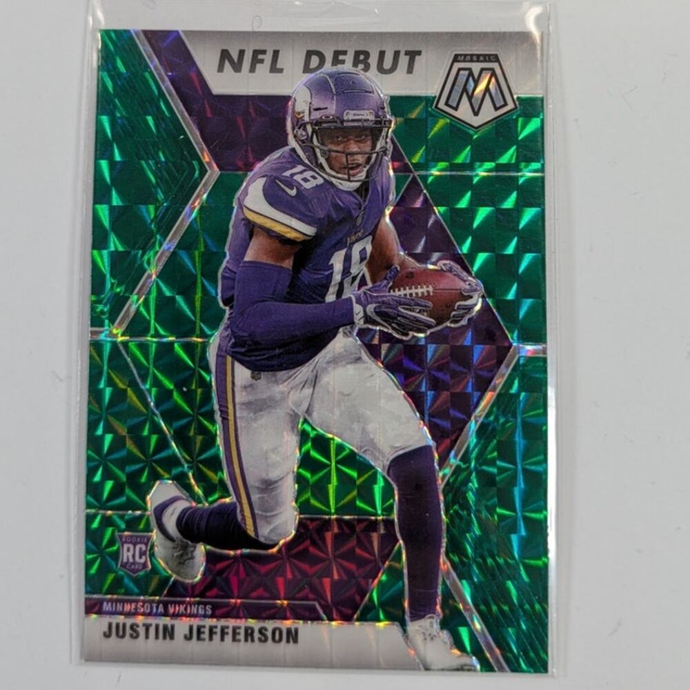 2020 Panini Mosaic Justin Jefferson #270 Rookie RC NFL Debut Green Mosaic Prizm